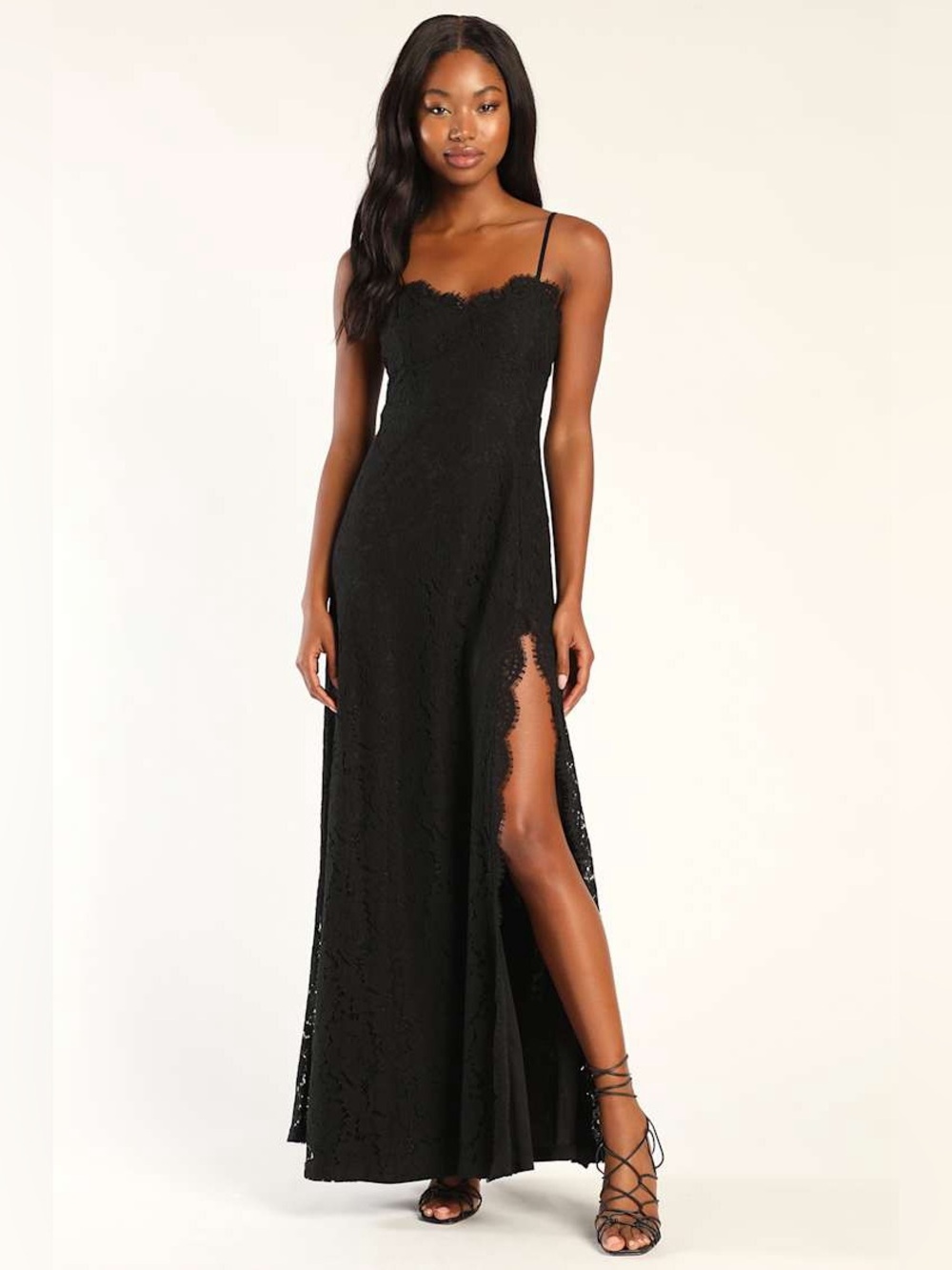 π€ LULUs Updated Elegance Black Lace Maxi Dress. Size MEDIUM